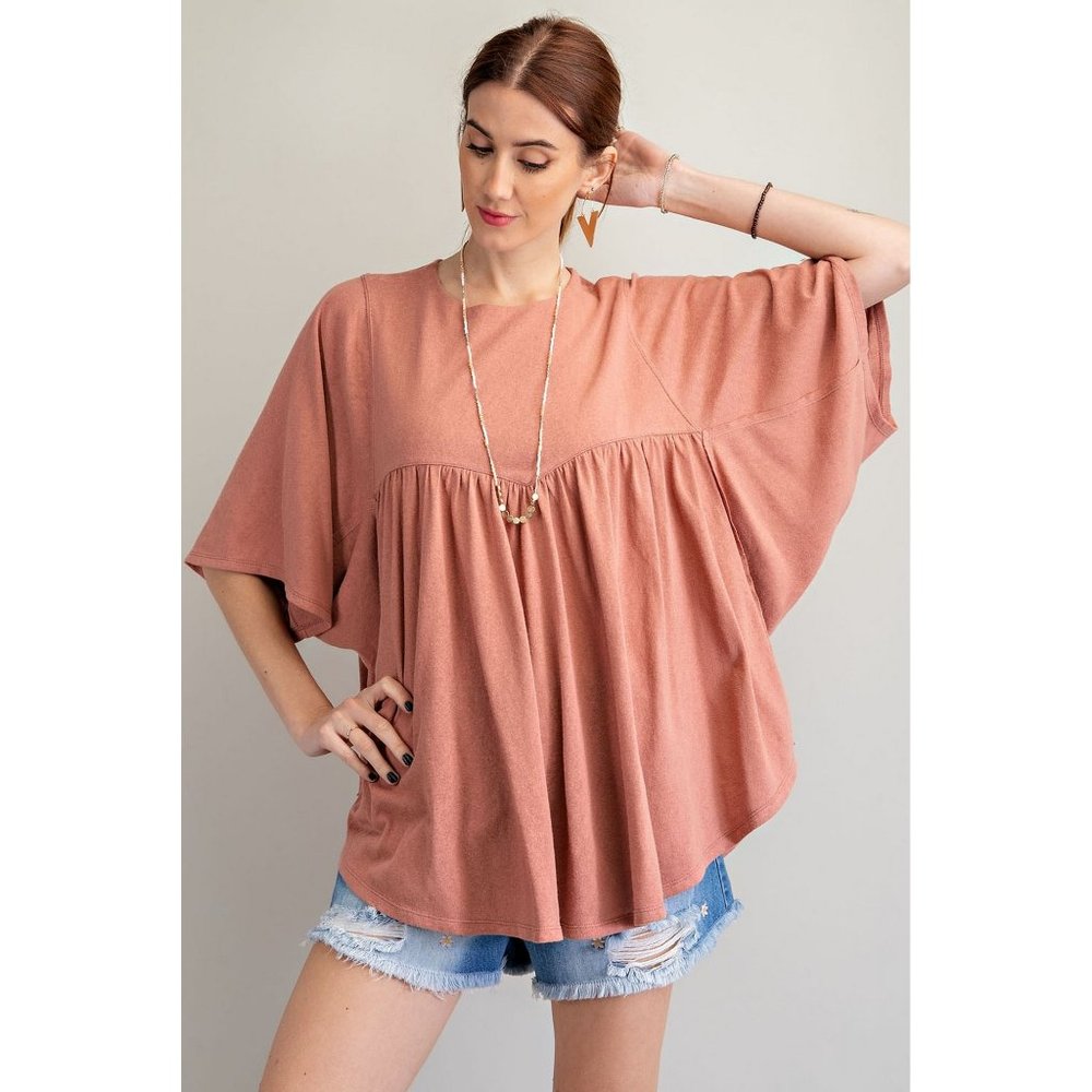 easel top easel short Dusty Rose Oversized Tunic Top flutter sleeve NEW womens S